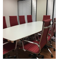 Potenza Boardroom Table 3 Metre White with Eames Replica Chairs Red