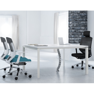 Vogue Executive Chair - White Frame Blue Seat Mid Back Mesh Ergonomic 