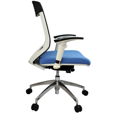 Vogue Executive Chair - White Frame Blue Seat Mid Back Mesh Ergonomic 