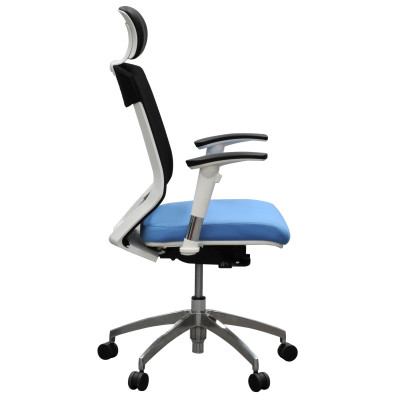 Vogue Executive Chair - White Frame Blue Seat High Back Mesh Ergonomic 