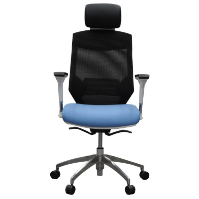 Vogue Executive Chair - White Frame Blue Seat High Back Mesh Ergonomic 