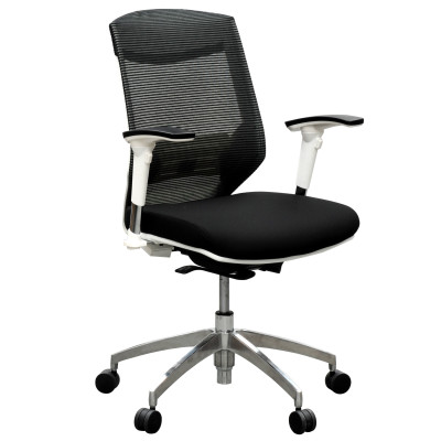 Vogue Executive Chair - White Frame Black Seat Mid Back Mesh Ergonomic 