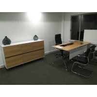 Potenza Manager Desk with Potenza Cabinet in Birch and Manta Chairs