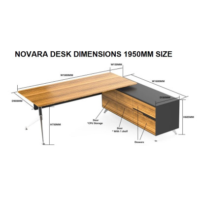 Novara Executive Desk in Zebrano Wood Veneer with Cabinet Return
