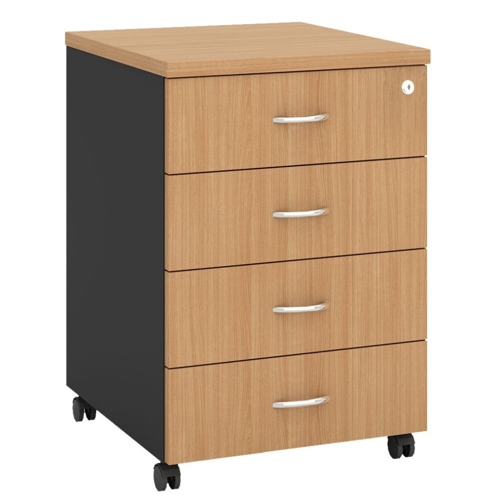 Pedestal Mobile 4 Drawer - Beech and Graphite