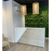 Mies Summit Reception Desk in Calm Oak and Natural White