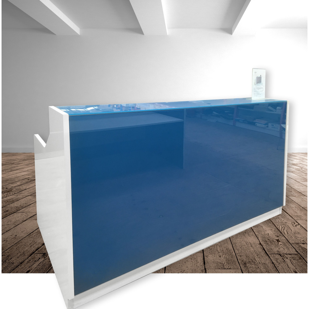Roma Glass Reception Desk Blue & White